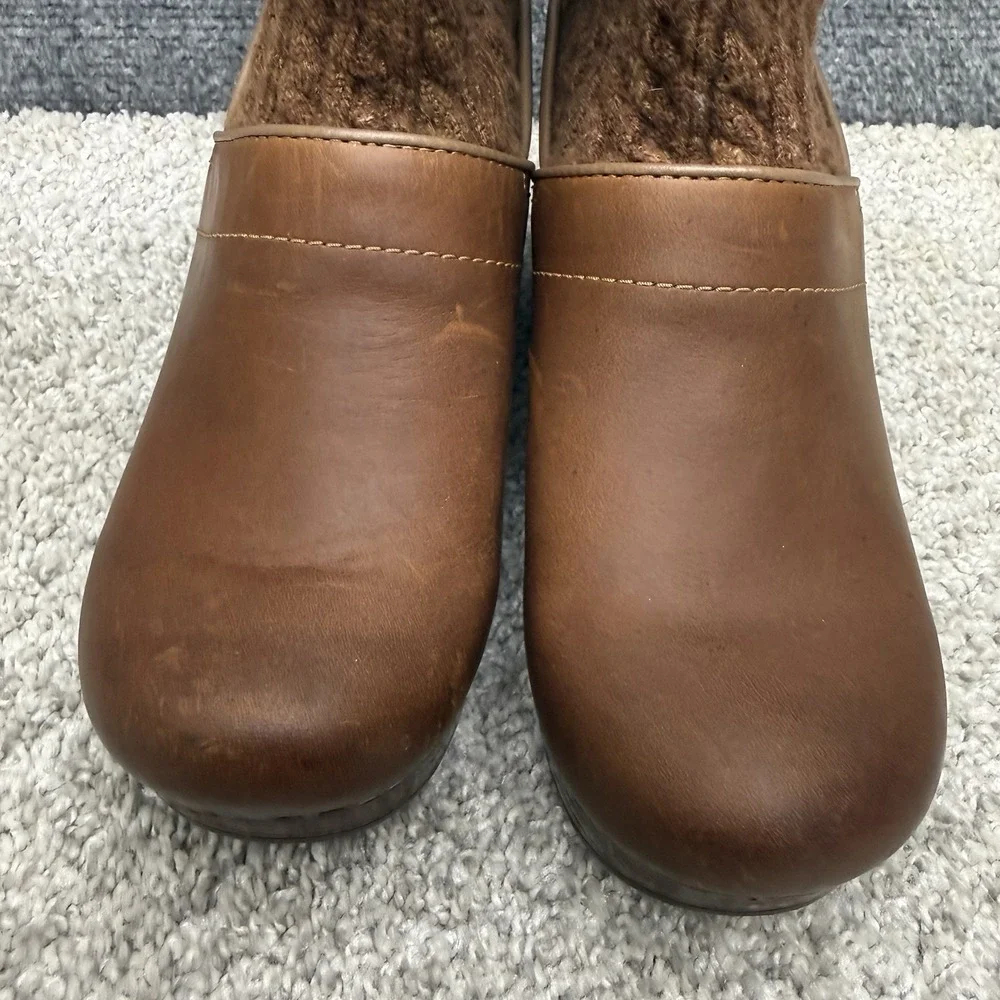 Dansko Chloe leather knit boots brown women's size EU 37 / US‎ 6.5-7.0